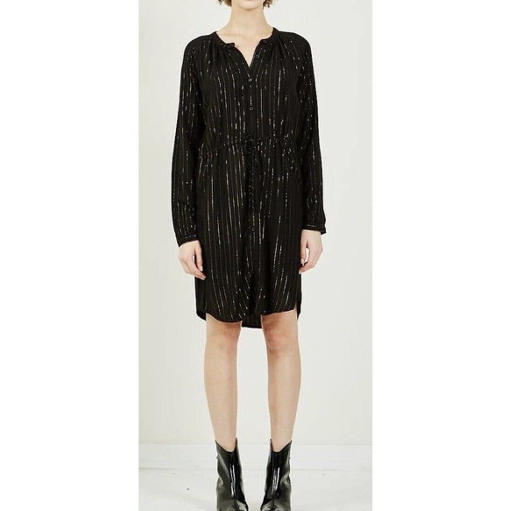 Rails Bella Gilded Stripe Black Long Sleeve Shirt Mini Dress Size XS‎ Revolve